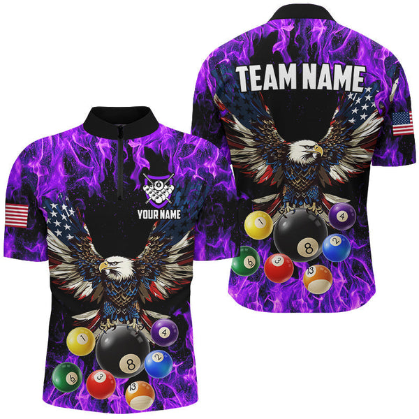 Maxcorners Purple Flame 3D Billiard Balls Custom American Flag Eagle Pool Jerseys Billiard Team Shirts