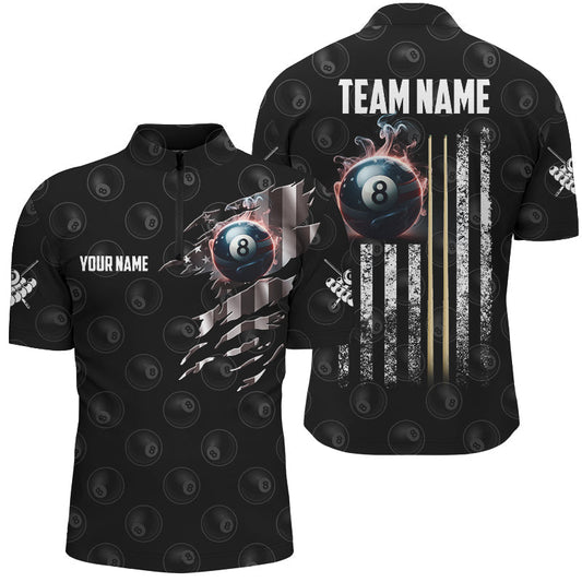Maxcorners Retro American Flag 8 Ball Pool Smoke Billiard Jersey Multicolor Option Customized Name, Team Name 3D Shirt