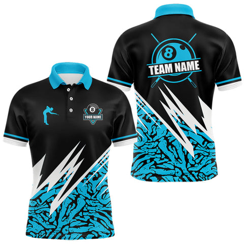 Maxcorners Personalized 8 Ball Billiard Jersey For Men Custom Black And Blue Pool Team Shirt Polo & 1/4 Zip MT2510