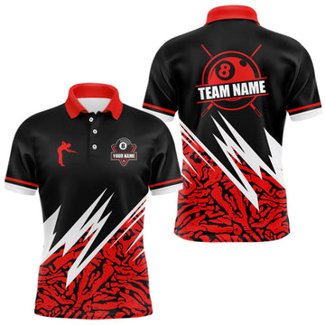 Maxcorners Personalized 8 Ball Billiard Jersey For Men Custom Black And Red Pool Team Shirt Polo & 1/4 Zip LM2603