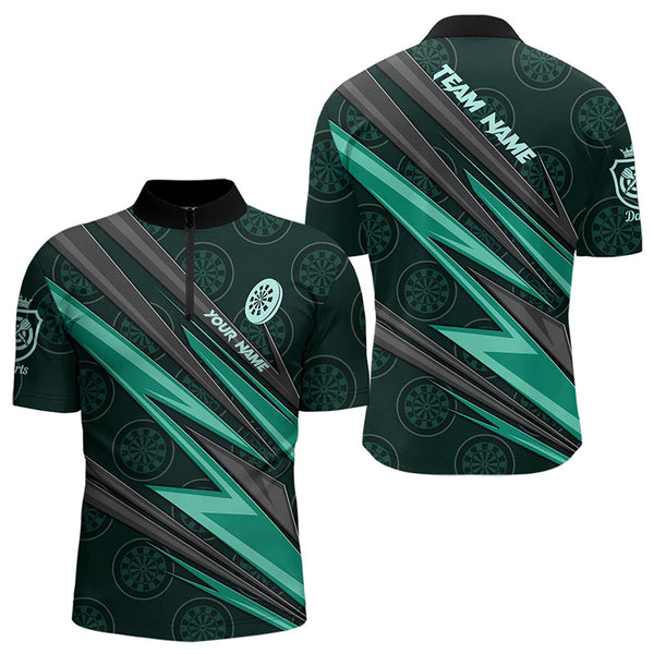 Maxcorners Personalized Turquoise Dartboard Pattern Darts Polo & Quarter Zip Custom Men Dart Shirt Dart Jersey