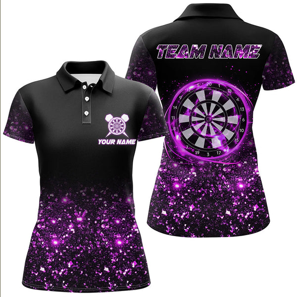 Maxcorners Black And Purple Light Women Darts Polo & Quarter Zip Shirt Custom Dart Shirts For Team Darts Jersey