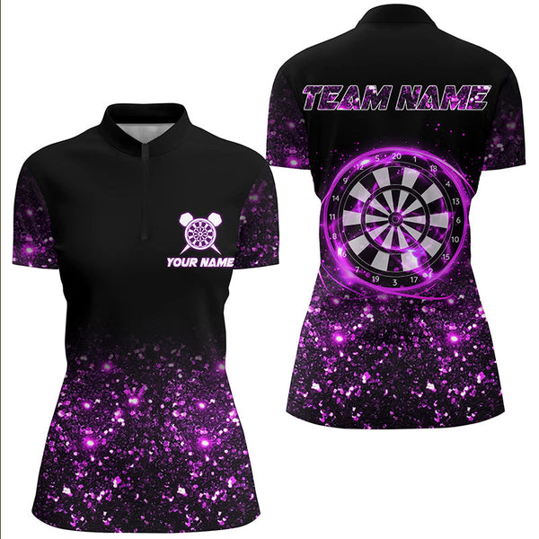 Maxcorners Black And Purple Light Women Darts Polo & Quarter Zip Shirt Custom Dart Shirts For Team Darts Jersey