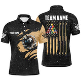 Maxcorners Customized Grunge American Flag 8 Ball Pool Men Billiard Polo Shirts