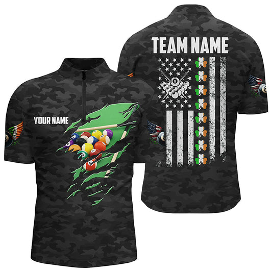 Maxcorners Billiard St Patrick Day Vintage American Flag Men Polo Shirts, Patriotic Billiard Team Jerseys