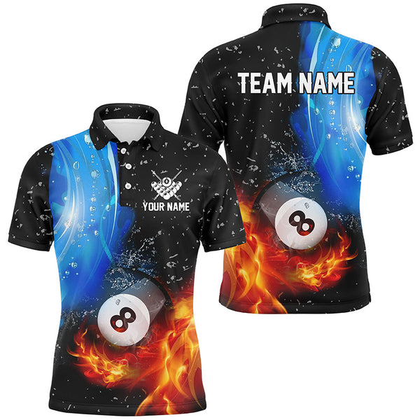 MaxCorners Billiard Fire And Water 8 Ball Customized Name, Team Name 3D Polo Shirt