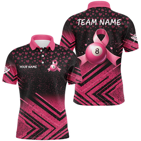 Maxcorners Pink Ribbon 8 Ball Pool Custom Grunge Style Billiard Shirts For Men, Breast Cancer Billiard Jerseys