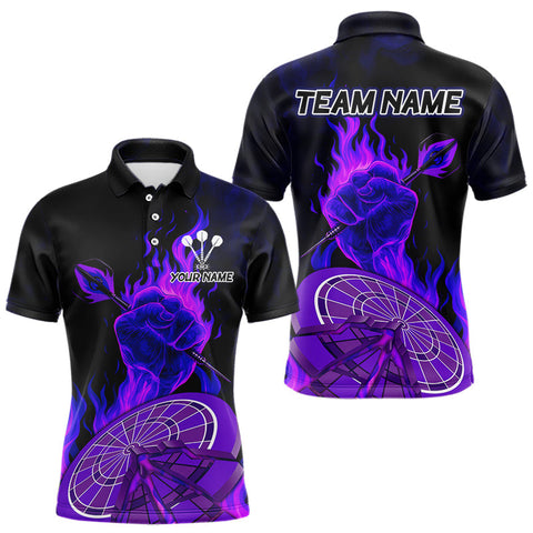 Maxcorners Flame Darts & Crack Dartboard 3D Custom Purple Dart Polo Shirts For Men, Dart Jerseys MT2407