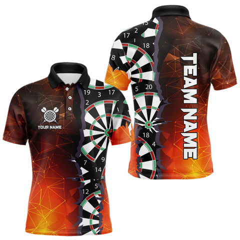 Maxcorners Personalized Fiery Orange Dartboard Crack Darts Shirt For Men, Funny Darts Jersey Polo & 1/4 Zip TDM4449 MT2407