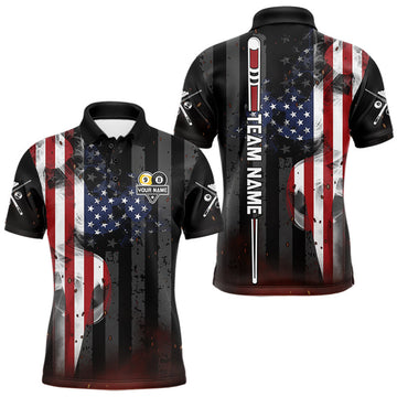 Maxcorners Personalized Smoke US Flag Billiard Shirts For Men, Patriotic 8 Ball & 9 Ball Pool Team Jersey LM2607