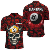 Maxcorners Personalized Billiard Jersey 8 & 9 Ball Custom Red Skull Pattern Billiard Shirts