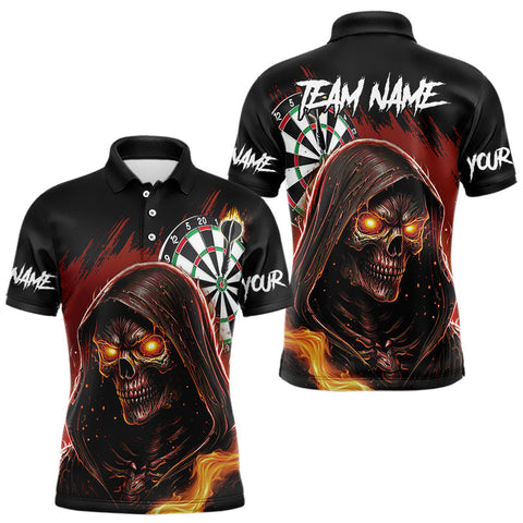 Maxcorners Personalized Red Death Skeleton Fire Dart Shirts For Men Custom Skull Dart Jersey Polo & 1/4 Zip LM2509