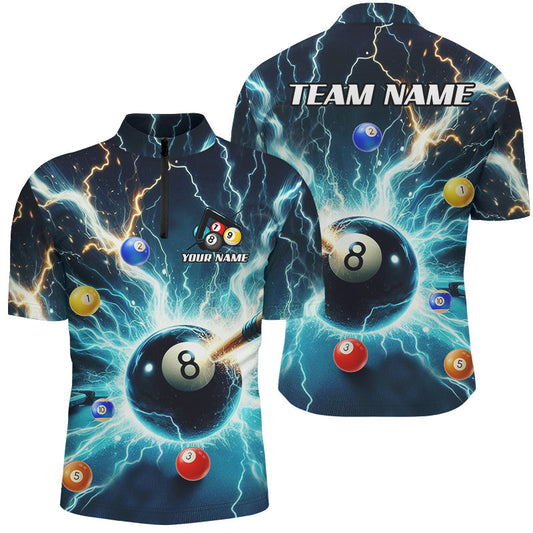 Maxcorners Blue Thunder Lightning Strike 8 Ball Billiard Jersey Multicolor Option Customized Name, Team Name 3D Shirt