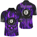 Maxcorners Personalized Black And Purple 8 Ball Melting Men Billiard Shirts, Grunge Skull Billiard Jerseys