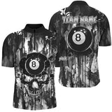 Maxcorners Personalized Black White 8 Ball Pool Melting Men Billiard Shirts, Grunge Skull Billiard Jerseys