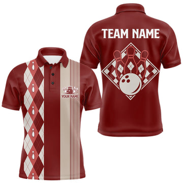 Maxcorners Red Argyle Bowling Retro Bowling Shirts For Men Custom Argyle Youth Bowling Team Jerseys