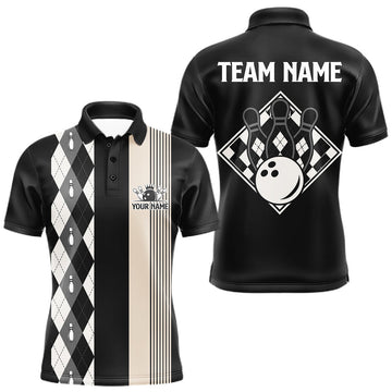Maxcorners Black Argyle Bowling Retro Bowling Shirts For Men Custom Argyle Youth Bowling Team Jerseys