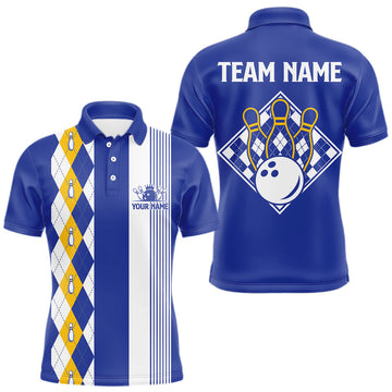 Maxcorners Blue Yellow Argyle Bowling Retro Bowling Shirts For Men Custom Argyle Youth Bowling Team Jerseys