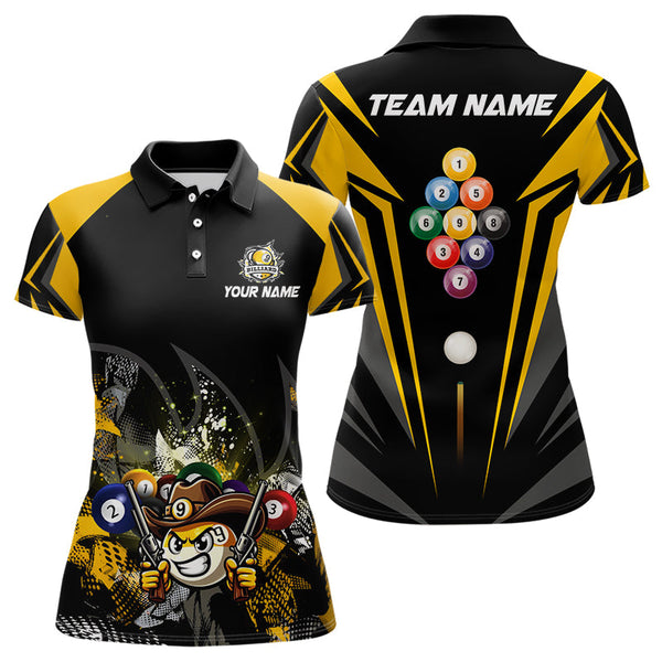 Maxcorners Funny 9 Ball Cowhand Billiard Shirts Custom Yellow Black 9 Ball Pool Billiard Jerseys