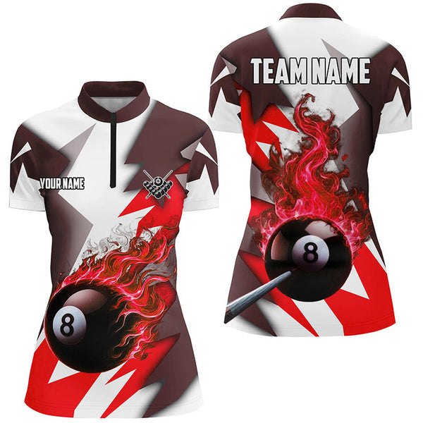 Maxcorners Personalized Red Flaming 8 Ball Pool Jerseys Polo Shirts, Best Team League Billiard Shirts For Men And Women