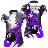 Maxcorners Personalized Purple Flaming 8 Ball Pool Jerseys Polo Shirts, Best Team League Billiard Shirts For Men And Women