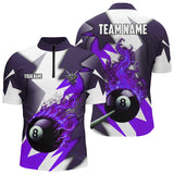 Maxcorners Personalized Purple Flaming 8 Ball Pool Jerseys Polo Shirts, Best Team League Billiard Shirts For Men And Women