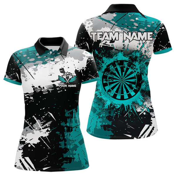 Maxcorners Grunge Turquoise Paint Splash Dart Polo & Quarter Zip Custom Dart Shirts For Men Darts Jerseys