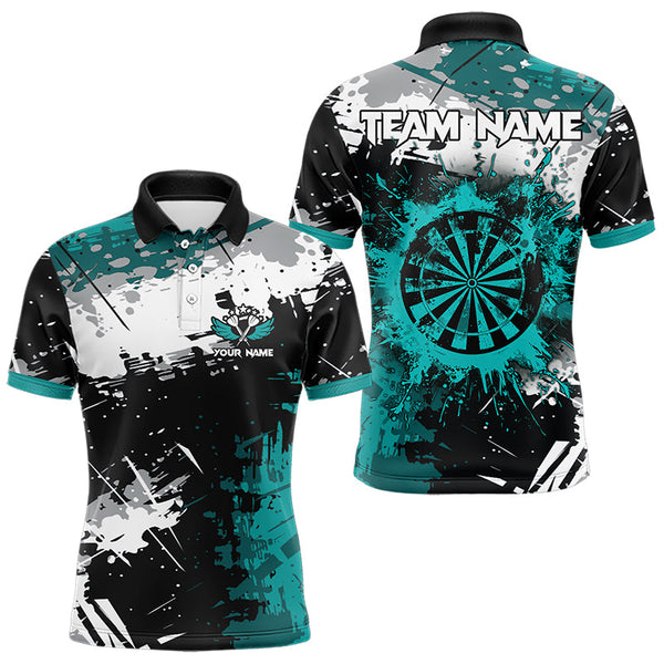 Maxcorners Grunge Turquoise Paint Splash Dart Polo & Quarter Zip Custom Dart Shirts For Men Darts Jerseys