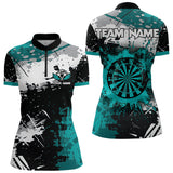 Maxcorners Grunge Turquoise Paint Splash Dart Polo & Quarter Zip Custom Dart Shirts For Men Darts Jerseys