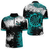 Maxcorners Grunge Turquoise Paint Splash Dart Polo & Quarter Zip Custom Dart Shirts For Men Darts Jerseys