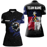 MaxCorners Billiard Grunge Texas Flag 8 Ball Pool Customized Name, Team Name 3D Polo Shirt For Women