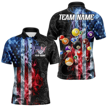 Maxcorners Smoke American Flag 8 Ball Billiard Shirts For Men Custom Patriotic Pool Team Jersey Polo, 1/4 Zip