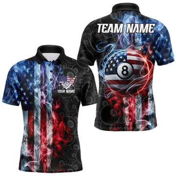 Maxcorners Smoke American Flag 8 Ball Pool Billiard Jersey For Men Custom Patriotic Pool Team Shirts