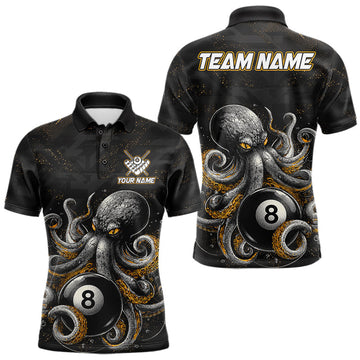 Maxcorners Personalized Funny Octopus 8 Ball Pool Billiard Shirts For Men Billiard Team Jersey Polo & 1/4 Zip