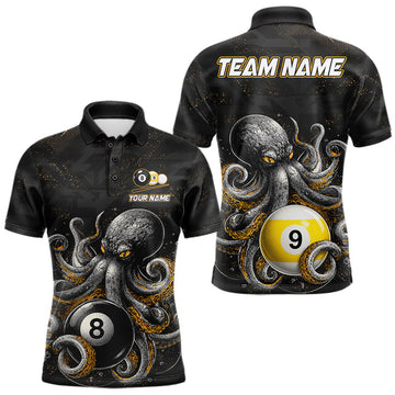 Maxcorners Funny Octopus 8 Ball & 9 Ball Pool Billiard Shirts For Men Custom Pool Team Jersey Polo & 1/4 Zip