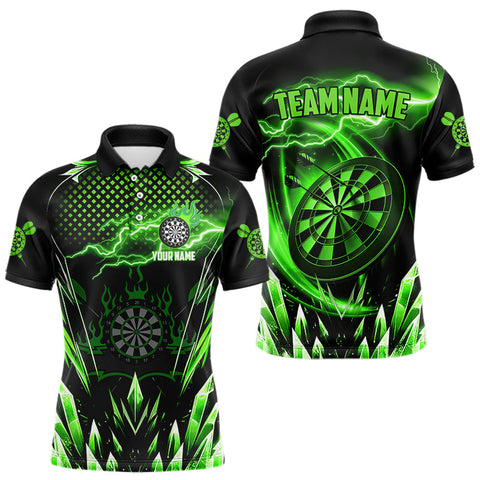 Maxcorners Personalized Green Icy Lightning Darts Shirt For Men Custom Dart League Team Jersey Polo & 1/4 Zip MT2407