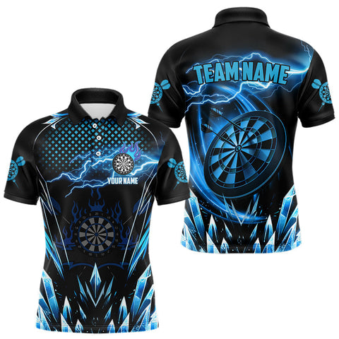 Maxcorners Personalized Blue Icy Lightning Darts Shirt For Men Custom Dart League Team Jersey Polo & 1/4 Zip MT2407