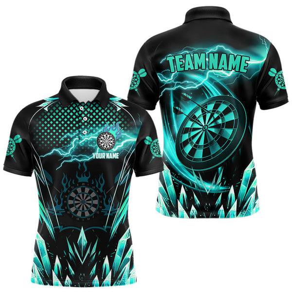 Maxcorners Personalized Turquoise Icy Lightning Darts Shirt For Men Custom Dart League Jersey Polo & 1/4 Zip MT2407