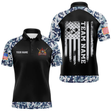 Maxcorners Personalized Blue Camo US Flag Billiard Shirts For Men Custom Pool Team Jersey Polo & Quarter Zip LM2709