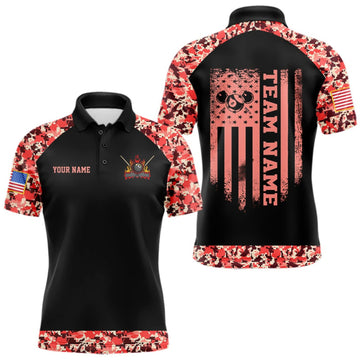 Maxcorners Personalized Red Camo US Flag Billiard Shirts For Men Custom Pool Team Jersey Polo & Quarter Zip LM2709