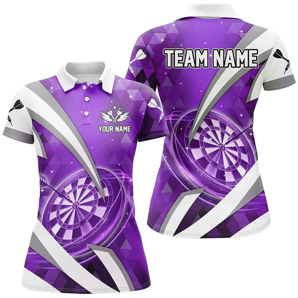 Maxcorners Personalized Purple Jersey Dartboard 3D Women Darts Polo & Quarter Zip Custom Team League Dart Shirts