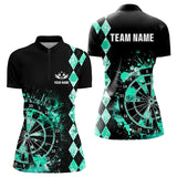 Maxcorners Custom Turquoise Grunge Dartboard Argyle Pattern Dart Shirts For Women, Best Darts Team Jerseys