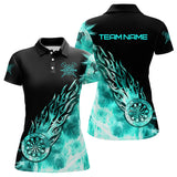 Maxcorners Black And Turquoise Light Icy Women Darts Polo & Quarter Zip Custom Dart Shirts For Team Dart Jerseys