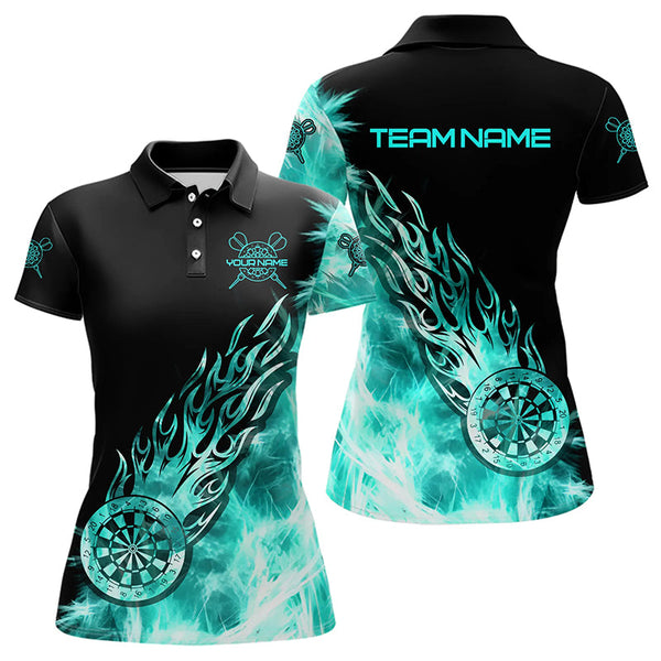 Maxcorners Black And Turquoise Light Icy Women Darts Polo & Quarter Zip Custom Dart Shirts For Team Dart Jerseys