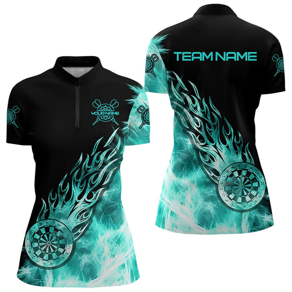 Maxcorners Black And Turquoise Light Icy Women Darts Polo & Quarter Zip Custom Dart Shirts For Team Dart Jerseys