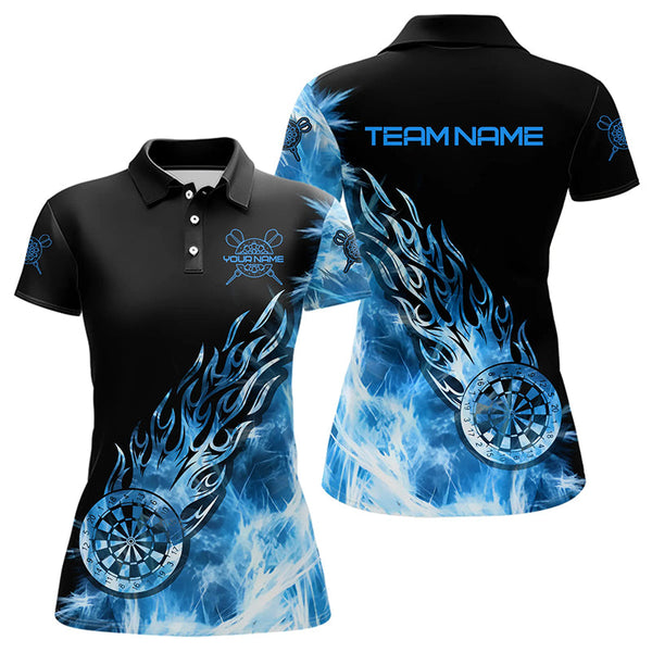 Maxcorners Black And Blue Light Icy Women Darts Polo & Quarter Zip Custom Dart Shirts For Team Dart Jerseys