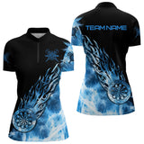 Maxcorners Black And Blue Light Icy Women Darts Polo & Quarter Zip Custom Dart Shirts For Team Dart Jerseys