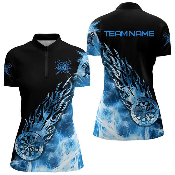 Maxcorners Black And Blue Light Icy Women Darts Polo & Quarter Zip Custom Dart Shirts For Team Dart Jerseys