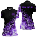 Maxcorners Black And Purple Light Icy Women Darts Polo & Quarter Zip Custom Dart Shirts For Team Dart Jerseys