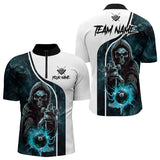 Maxcorners Blue Cyan Death Skeleton 3D Billiard Shirts For Men Custom Lightning 8 Ball Pool Billiard Jerseys